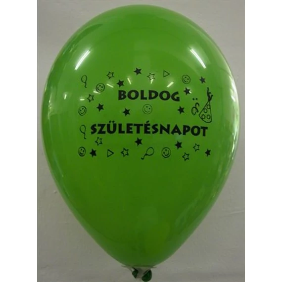 Léggömb, 26 cm, két oldalon nyomott "Boldog születésnapot", vegyes szín