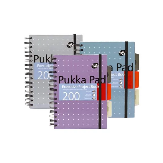 Spirálfüzet, A5, vonalas, 100 lap, PUKKA PAD "Metallic Project Book", vegyes szín