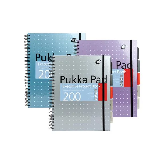 Spirálfüzet, A4+, vonalas, 100 lap, PUKKA PAD "Metallic Project Book", vegyes szín