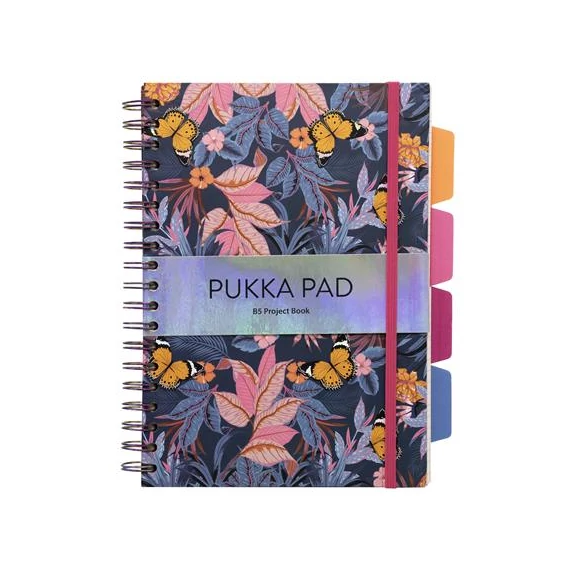Spirálfüzet, B5, vonalas, 100 lap, PUKKA PAD "Project Book Bloom", vegyes minta