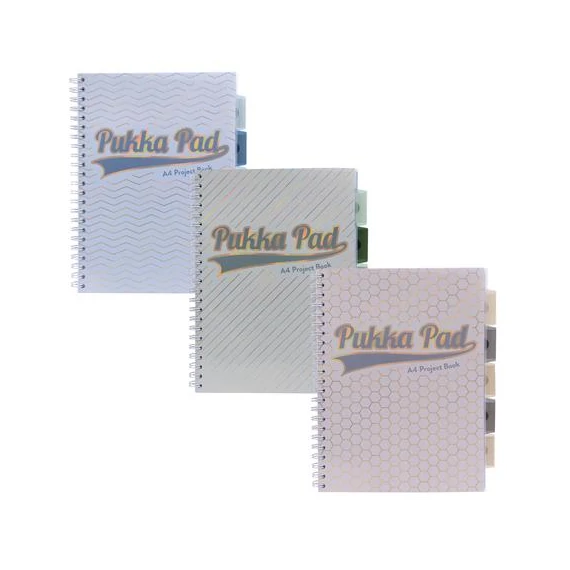 Spirálfüzet, A4, vonalas, elválasztóval, 100 lap, PUKKA PAD "Haze Project Book", vegyes szín