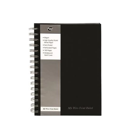 Spirálfüzet, A5, vonalas, 80 lap, PUKKA PAD "Black", fekete