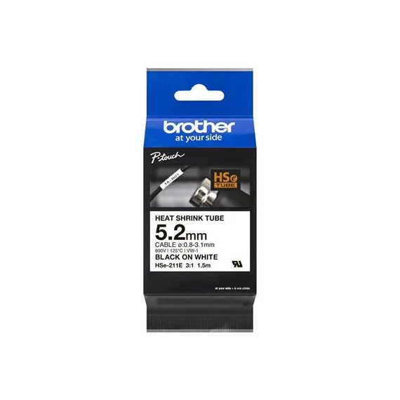 Zsugorcső, feliratozógéphez, 5,2 mm x 1,5 m, BROTHER "HSe-211E", fehér-fekete