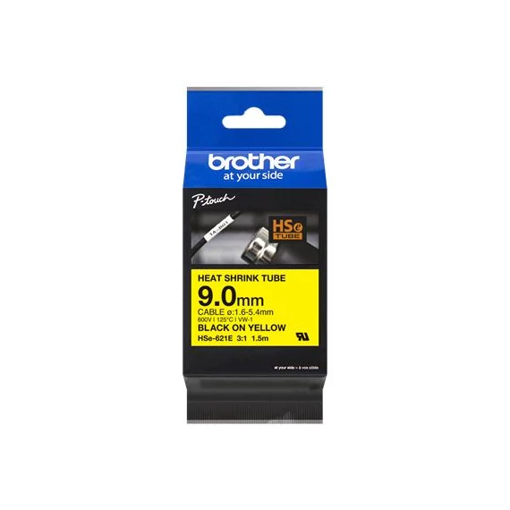 Zsugorcső, feliratozógéphez, 9,0 mm x 1,5 m, BROTHER "HSe-621E", sárga-fekete