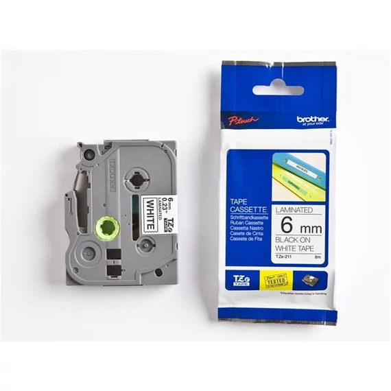 Feliratozógép szalag, 6 mm x 8 m, BROTHER, "TZe-211" fehér-fekete Feliratozógép szalag, 6 mm x 8 m, BROTHER, "TZe-211" fehér-fekete