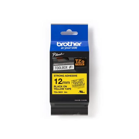 Feliratozógép szalag, 12 mm x 8 m, BROTHER, "TZe-631" sárga-fekete