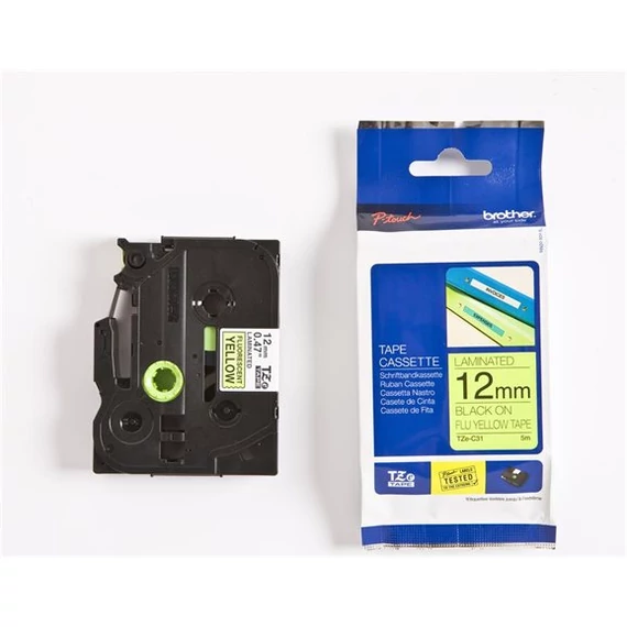 Feliratozógép szalag, 12 mm x 5 m, BROTHER, "TZe-C31" sárga-fekete Feliratozógép szalag, 12 mm x 5 m, BROTHER, "TZe-C31" sárga-fekete