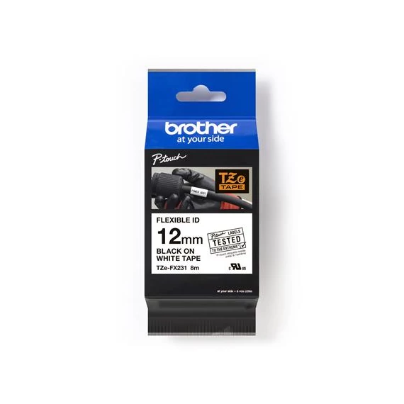 Feliratozógép szalag, flexibilis ID, 12 mm x 8 m, BROTHER, "TZe-FX231" fehér-fekete