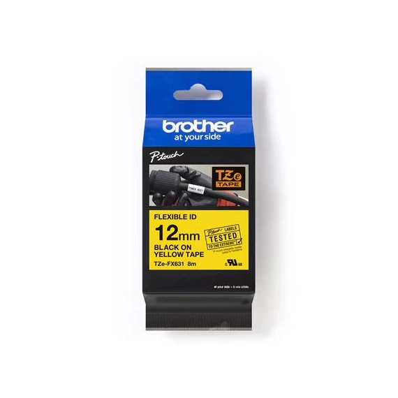Feliratozógép szalag, flexibilis ID, 12 mm x 8 m, BROTHER, "TZe-FX631" sárga-fekete