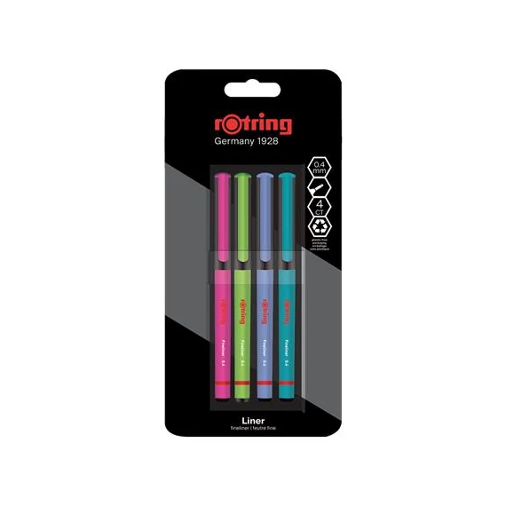 Tűfilc készlet, 0,4 mm, ROTRING "Liner", 4 különböző szín Tűfilc készlet, 0,4 mm, ROTRING "Liner", 4 különböző szín