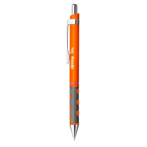 Golyóstoll, 0,8 mm, nyomógombos, neonnarancs tolltest, rOtring "Tikky", kék