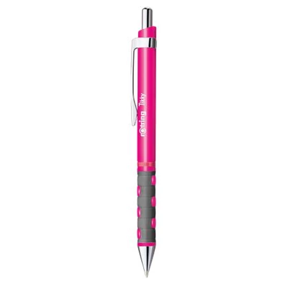 Golyóstoll, 0,8 mm, nyomógombos, neon rózsaszín tolltest, rOtring "Tikky", kék