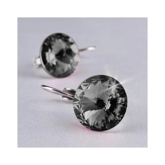 Fülbevaló, francia kapcsos, Black Diamond, SWAROVSKI® kristállyal, 12 mm, ART CRYSTELLA®