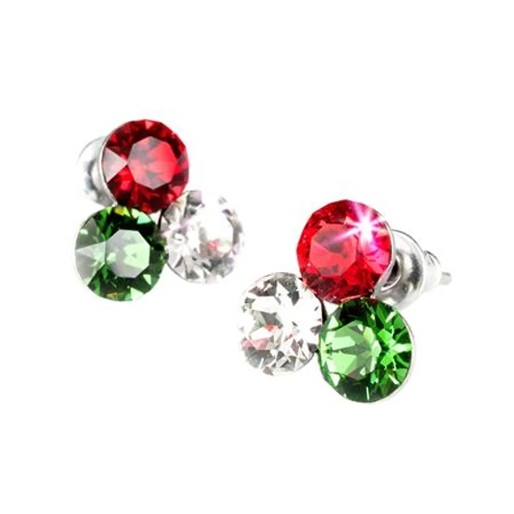 Fülbevaló, piros-fehér-zöld SWAROVSKI® kristállyal, 11mm, ART CRYSTELLA® Fülbevaló, piros-fehér-zöld SWAROVSKI® kristállyal, 11mm, ART CRYSTELLA®