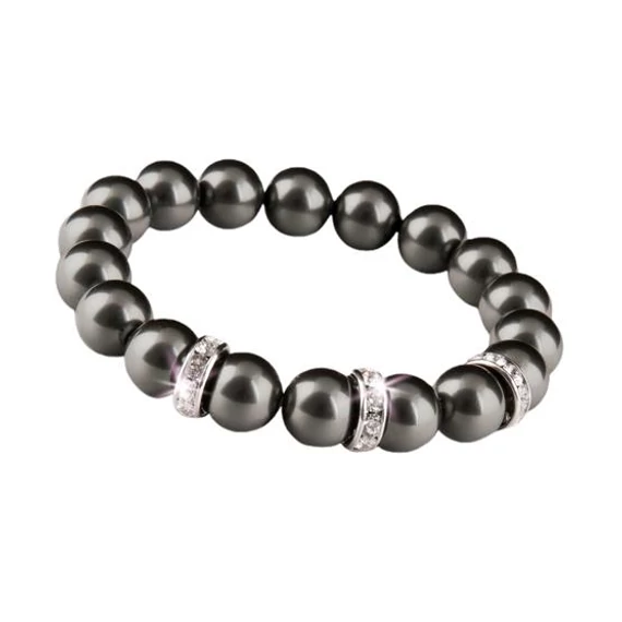 Karkötő, fekete SWAROVSKI® gyöngyből, fehér rondella kristállyal, 10mm, ART CRYSTELLA® M