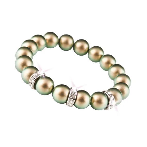 Karkötő, zöld SWAROVSKI® gyöngyből, fehér rondella kristállyal, 10mm, ART CRYSTELLA® M