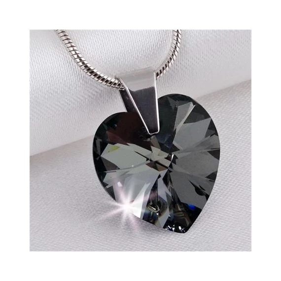 Nyaklánc, szív formájú, Black Diamond SWAROVSKI® kristállyal, 18mm ART CRYSTELLA®
