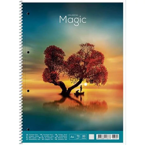 Spirálfüzet, A4+, kockás, 80 lap, SHKOLYARYK "Colourful magic", vegyes