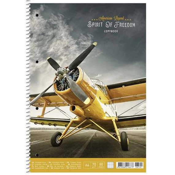 Spirálfüzet, A4, kockás, 80 lap, SHKOLYARYK "Spirit of Freedom", vegyes