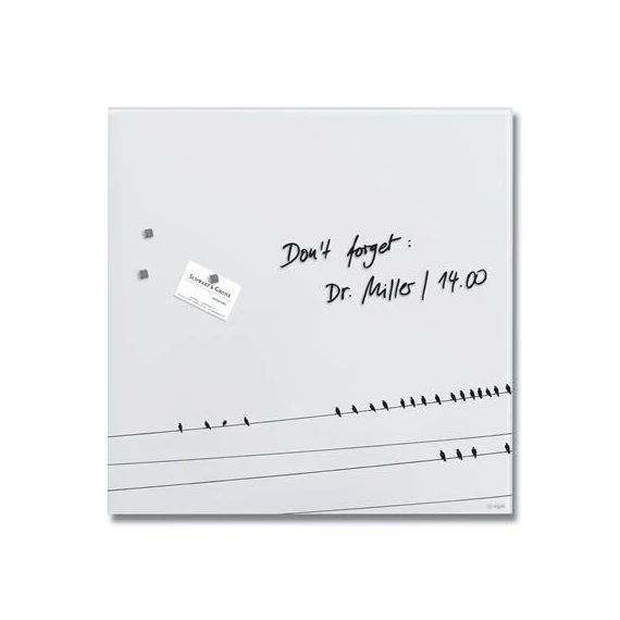 Mágneses üvegtábla, 48x48x1,5 cm, SIGEL "Artverum®", Little birds mintázat, matt