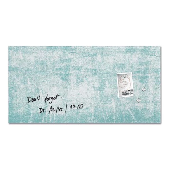 Mágneses üvegtábla, 91x46x1,5 cm, SIGEL "Artverum®", türkizkék fal mintázat, matt