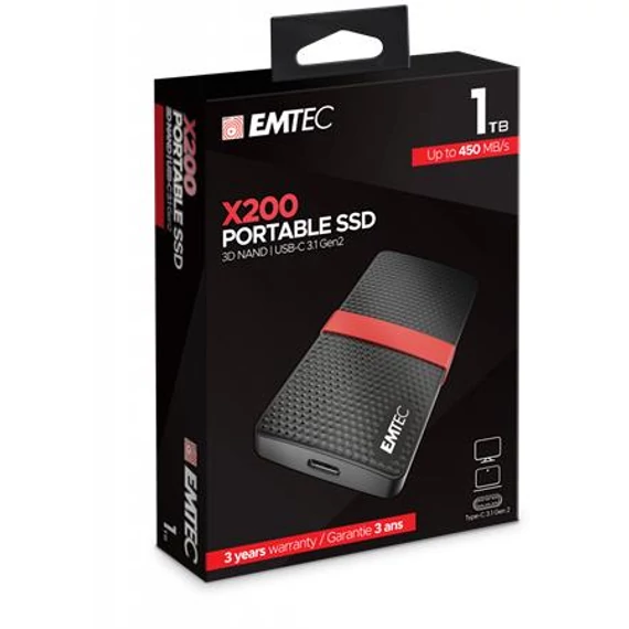 SSD (külső memória), 1TB, USB 3.2, 420/450 MB/s, EMTEC "X200" SSD (külső memória), 1TB, USB 3.2, 420/450 MB/s, EMTEC "X200"
