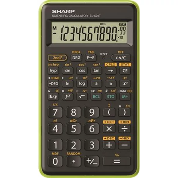 Számológép, tudományos, 146 funkció, SHARP "EL-501TBGR", fekete-zöld
