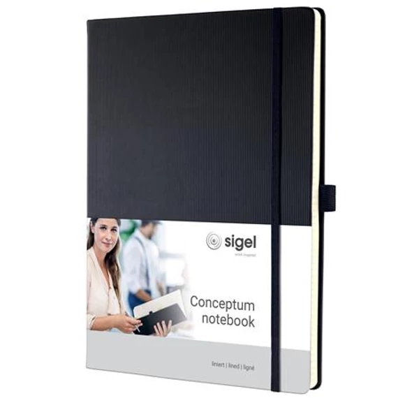 Jegyzetfüzet, exkluzív, A4, vonalas, 97 lap, keményfedeles, SIGEL "Conceptum", fekete
