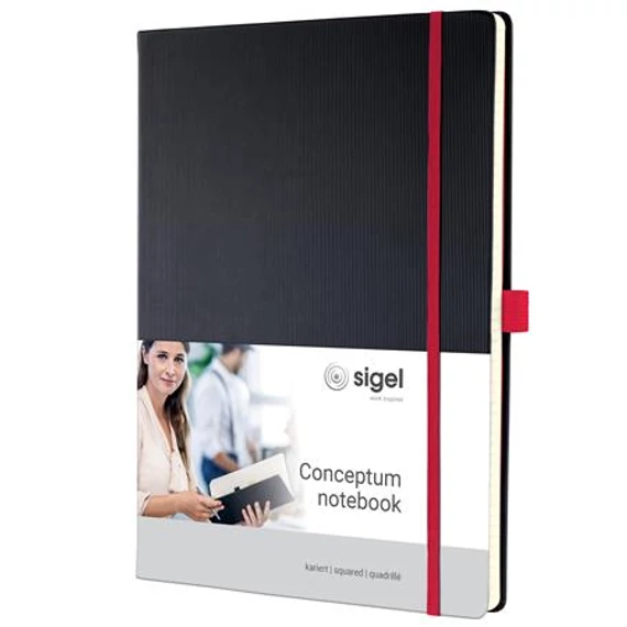 Jegyzetfüzet, exkluzív, A4, kockás, 97 lap, keményfedeles, SIGEL "Conceptum Red Edition", fekete-piros