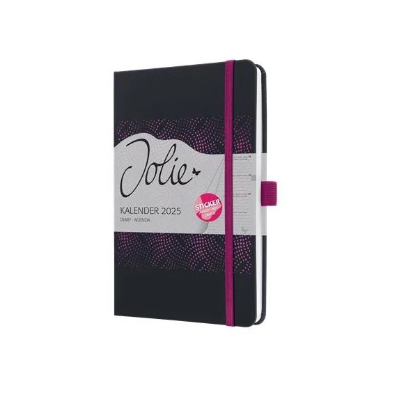 Naptár, A5, heti, 2025, kemény boritó, SIGEL "Jolie", fekete-pink