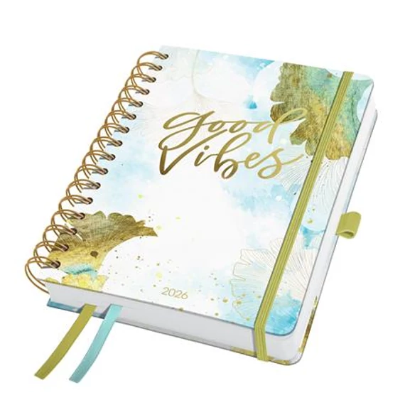 Naptár, spirál, A5, heti, 2026, kemény borító, SIGEL "Jolie", Good Vibes Naptár, spirál, A5, heti, 2026, kemény borító, SIGEL "Jolie", Good Vibes