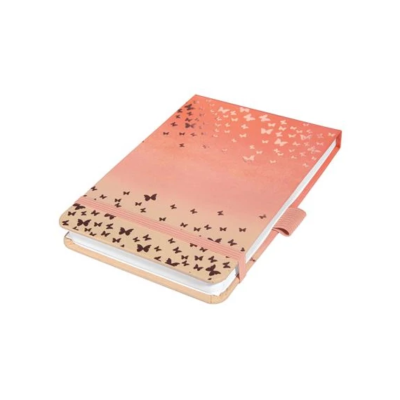 Jegyzetfüzet, exkluzív, 110x79 mm, pontrácsos, 79 lap, keményfedeles, SIGEL "Jolie" Butterfly Confetti Peach