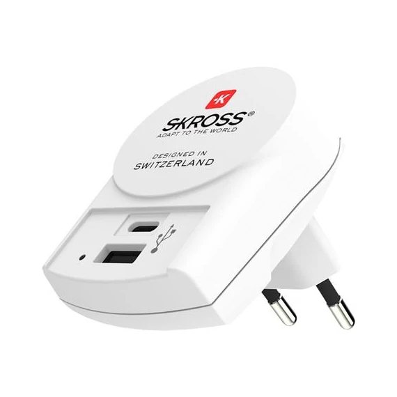 Hálózati töltő, 1xUSB-A, 1xUSB-C, SKROSS
