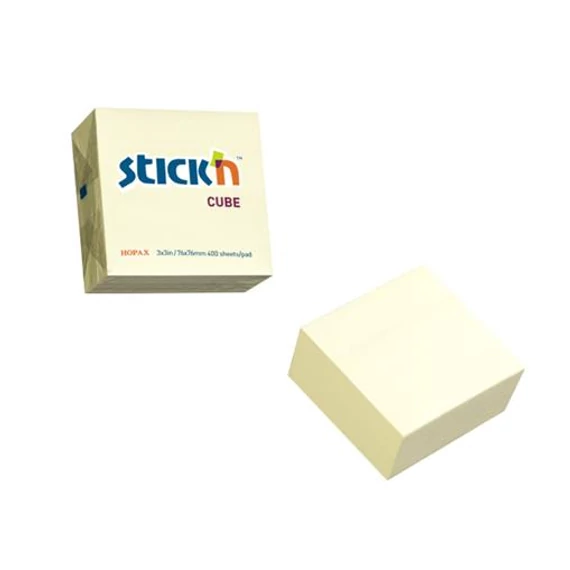 Öntapadó kockatömb, 76x76mm, 400 lap, STICK N, pasztellsárga