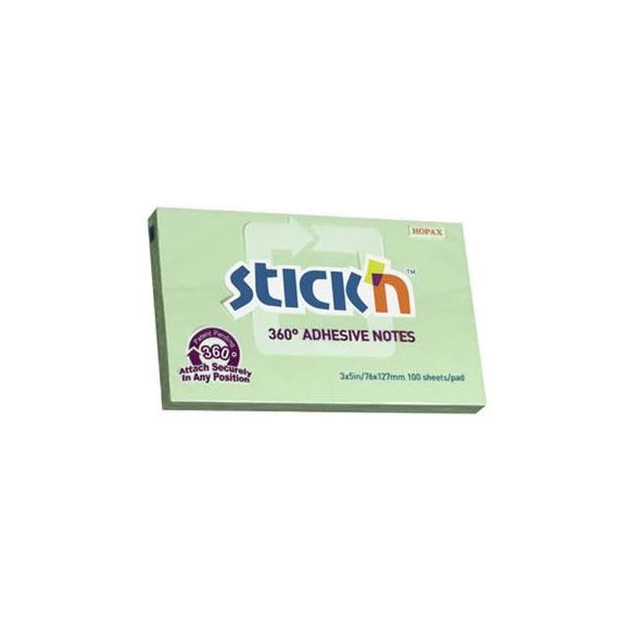 Öntapadó jegyzettömb, 76x127 mm, 100 lap, STICK N, zöld