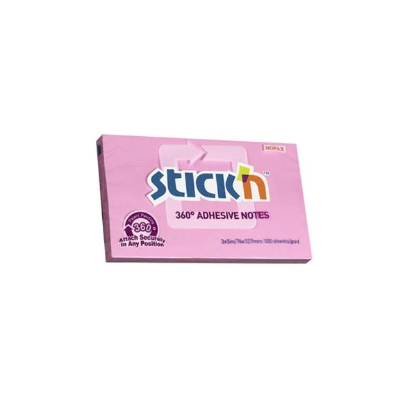 Öntapadó jegyzettömb, 76x127 mm, 100 lap, STICK N, rózsaszín Öntapadó jegyzettömb, 76x127 mm, 100 lap, STICK N, rózsaszín
