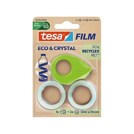 Ragasztószalag adagolóval, 2 db 19 mm x 10 m, TESA "Eco&Crystal", átlátszó