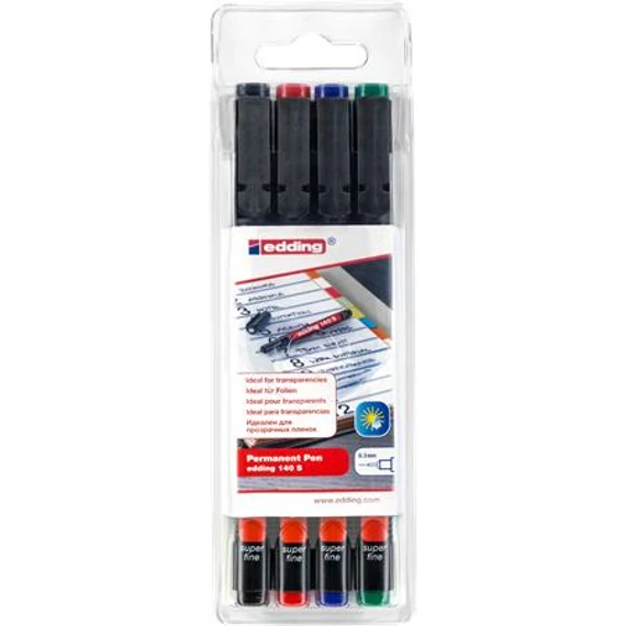 Alkoholos marker készlet, OHP, 0,3 mm, EDDING "140 S", 4 különböző szín