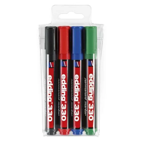Alkoholos marker készlet, 1-5 mm, vágott, EDDING "330", 4 különböző szín