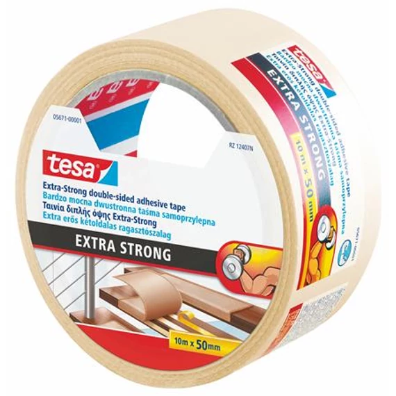 Ragasztószalag, kétoldalas, extra erős, 50 mm x 10 m, TESA "Extra Strong"