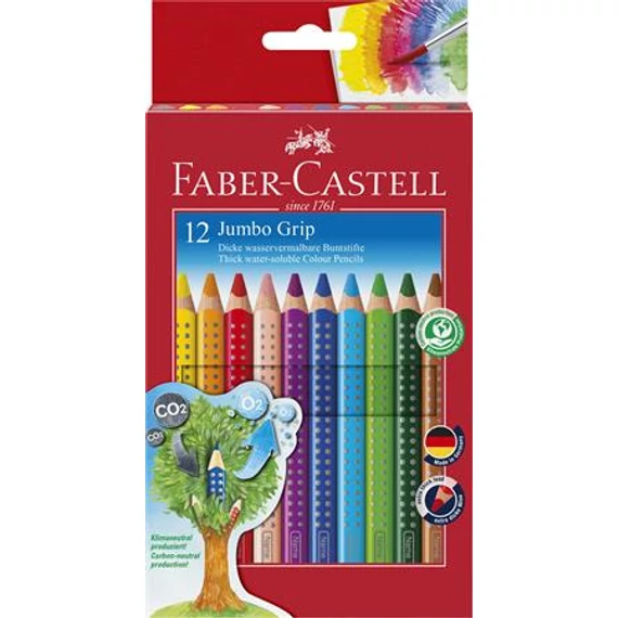 Színes ceruza készlet, háromszögletű, FABER-CASTELL "Jumbo Grip", 12 különböző szín Színes ceruza készlet, háromszögletű, FABER-CASTELL "Jumbo Grip", 12 különböző szín