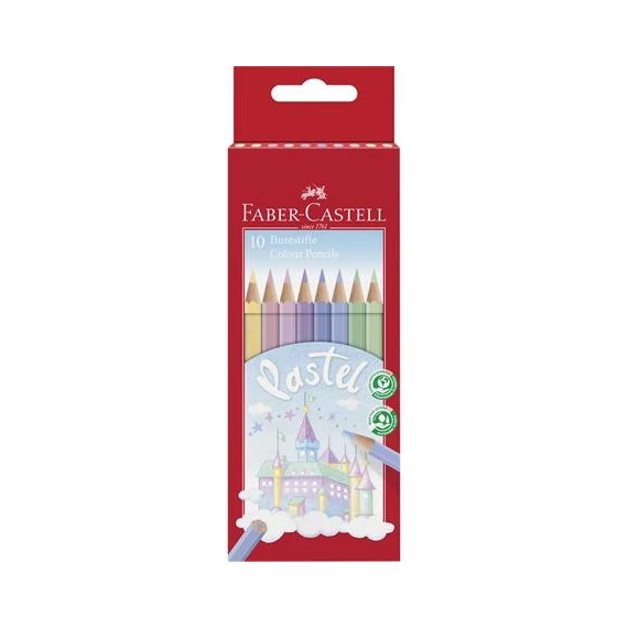 Színes ceruza készlet, hatszögletű, FABER-CASTELL, 10 különböző pasztell szín