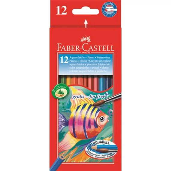 Akvarell ceruza készlet, hatszögletű, ecsettel, FABER-CASTELL, 12 különböző szín Akvarell ceruza készlet, hatszögletű, ecsettel, FABER-CASTELL, 12 különböző szín