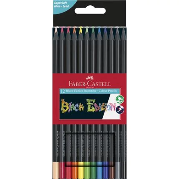 Színes ceruza készlet, háromszögletű, FABER-CASTELL "Black Edition", 12 különböző szín Színes ceruza készlet, háromszögletű, FABER-CASTELL "Black Edition", 12 különböző szín