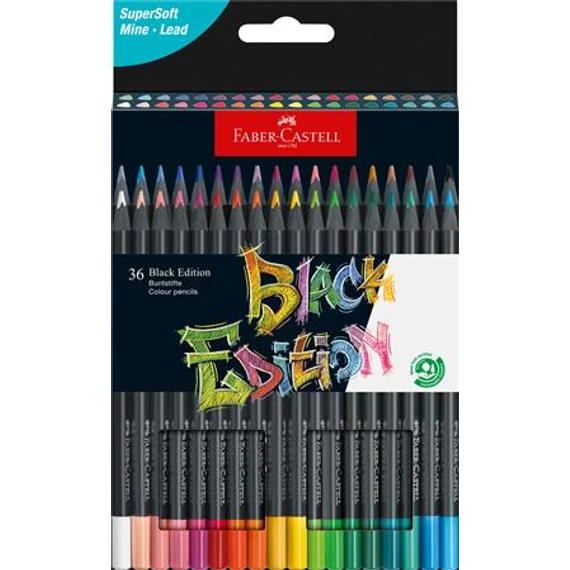 Színes ceruza készlet, háromszögletű, FABER-CASTELL "Black Edition", 36 különböző szín
