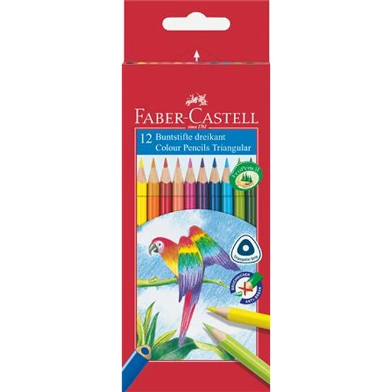 Színes ceruza készlet, háromszögletű, FABER-CASTELL "Papagáj", 12 különböző szín Színes ceruza készlet, háromszögletű, FABER-CASTELL "Papagáj", 12 különböző szín