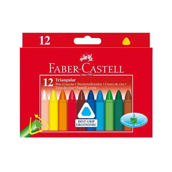 Zsírkréta, háromszögletű, FABER-CASTELL , 12 különböző szín Zsírkréta, háromszögletű, FABER-CASTELL , 12 különböző szín