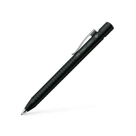 Golyóstoll, 0,35 mm, nyomógombos, metál fekete tolltest, FABER-CASTELL "Grip-2011", kék