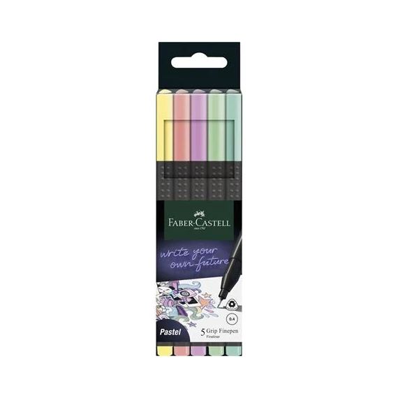 Tűfilc készlet, 0,4 mm, FABER-CASTELL "Grip", 5 különböző pasztell szín