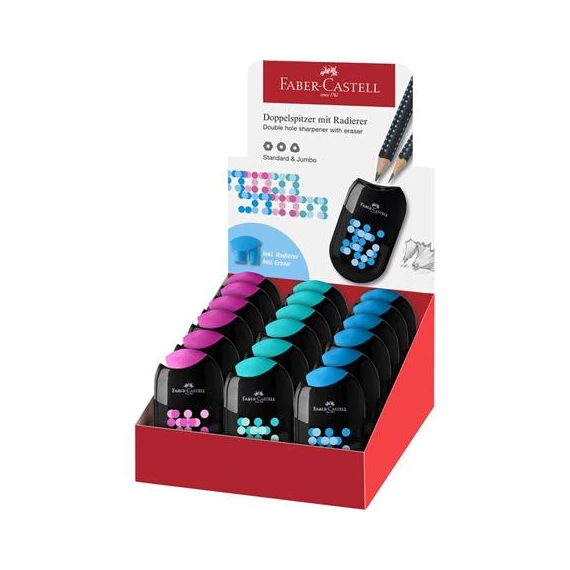 Hegyező display, kétlyukú, 2 tartályos, FABER-CASTELL, vegyes színek